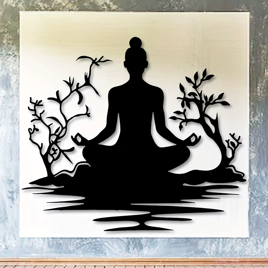 DDPNKL Moderne Buddha-Statue aus Metall mit Zen-Baum-Design in Schwarz-Gold für die Tischdekoration - Bild 4