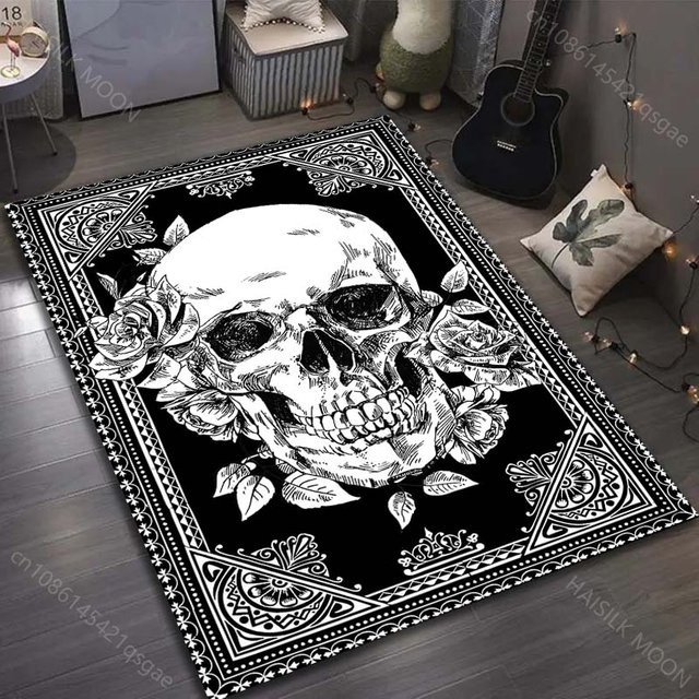 UQIDEHOME Kunstdruck Teppich mit Schädel-Motiv in Schwarz-Weiß, B/B/H: 80 x 120 cm - Bild 1