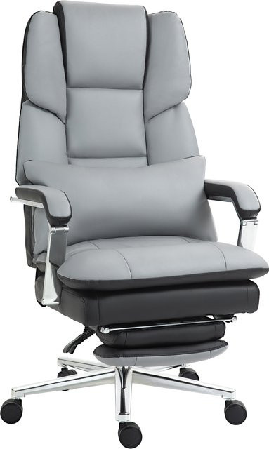 HOMCOM Ergonomischer Bürostuhl mit Wippfunktion in Hellgrau, 160 Grad neigbare Rückenlehne, Kunstleder, B/T/H: 63 x 71 x 123-129 cm - Bild 1