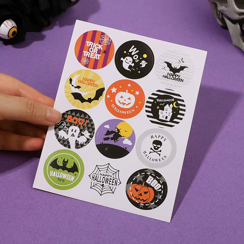 120 Stück ZQNYCY Halloween-Papieraufkleber rund, Mehrfarbig, Durchmesser: 3 cm - Bild 5