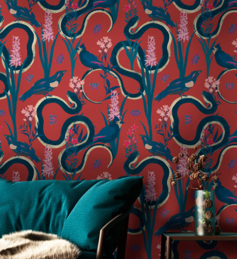 Tenue de Ville Tapete Eve Garnet mit floralem und botanischem Muster in Rot und Multicolour, Vlies-Mural, matt - Bild 1
