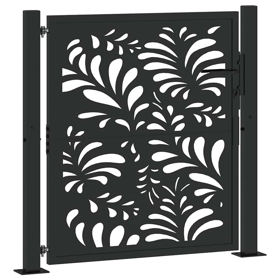 vidaXL Gartentor Schwarz aus verzinktem Stahl mit Wellen-Design B: 105 cm, H: 106 cm - Bild 2