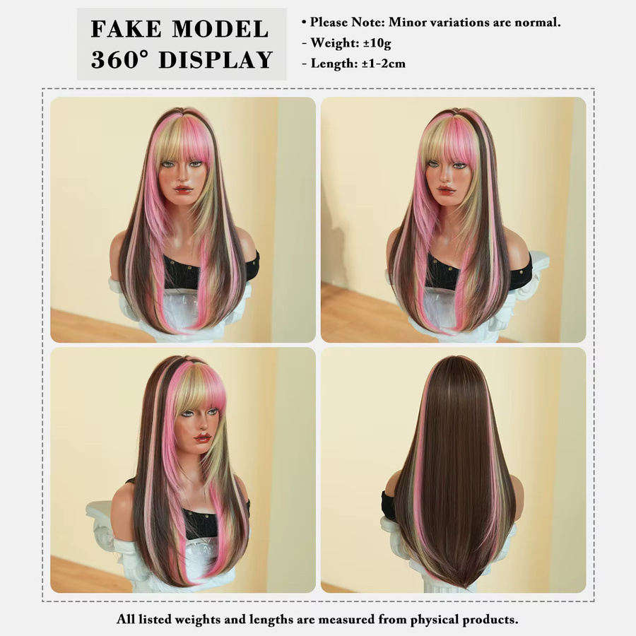 7JHH WIGS Perücke, braun mit rosa Highlights, synthetisch, Damen - Bild 4