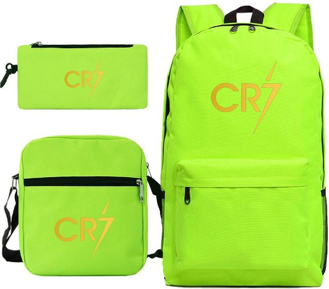 3-teiliges Schulrucksack-Set aus Oxford-Stoff in Fluoreszierendem Grün mit Schultasche und Federmäppchen - Bild 1