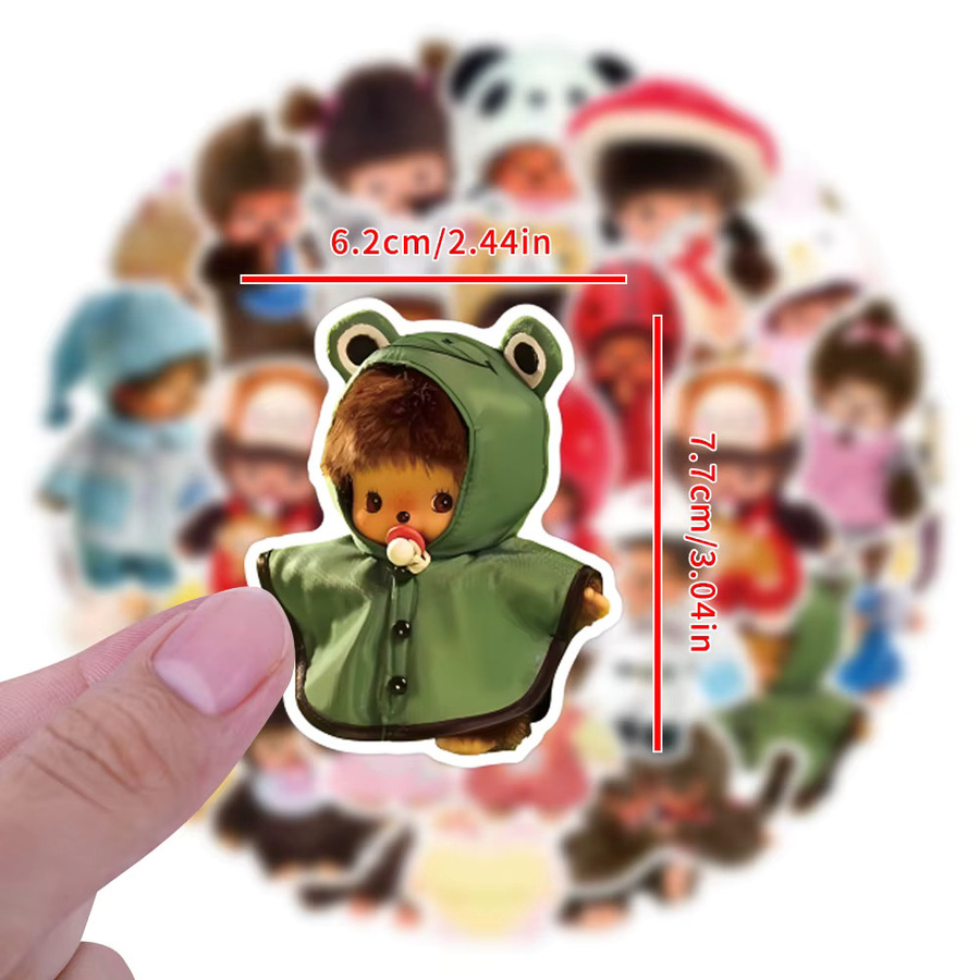 Bandai Monchhichi Aufkleber, 34-teiliges Set, wasserfest, groß - Bild 2