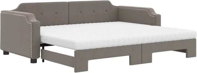 vidaXL Ausziehbares Tagesbett mit Matratze in Taupe, Modernes Polsterbett für Wohnzimmer oder Schlafzimmer, B/T/H: 223 x 100 x 66,5 cm - Bild 1