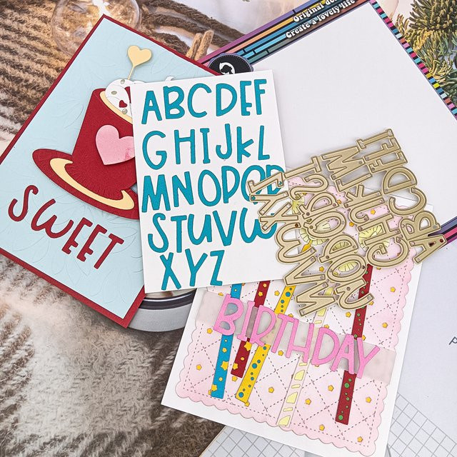 Alinacutle Alphabet-Set Metall-Stanzform in Gold für DIY Scrapbooking und Grußkarten - Bild 1