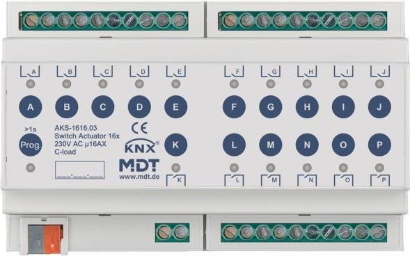 MDT Schaltaktor 16-fach AKS-1616.03 8TE REG 16A 230VAC in Weiß - Bild 1
