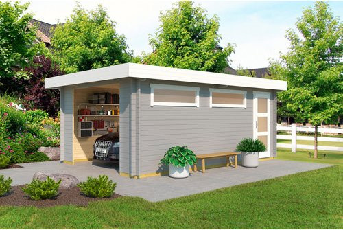 Blockgarage Lasita Maja Canberra aus Holz in Grau, B/T: 422,7 x 600 cm - Bild 1