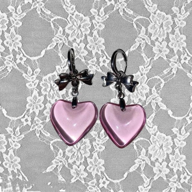 Creolen, Kristall Herz, Rosa Bowknot, Damen - Bild 1