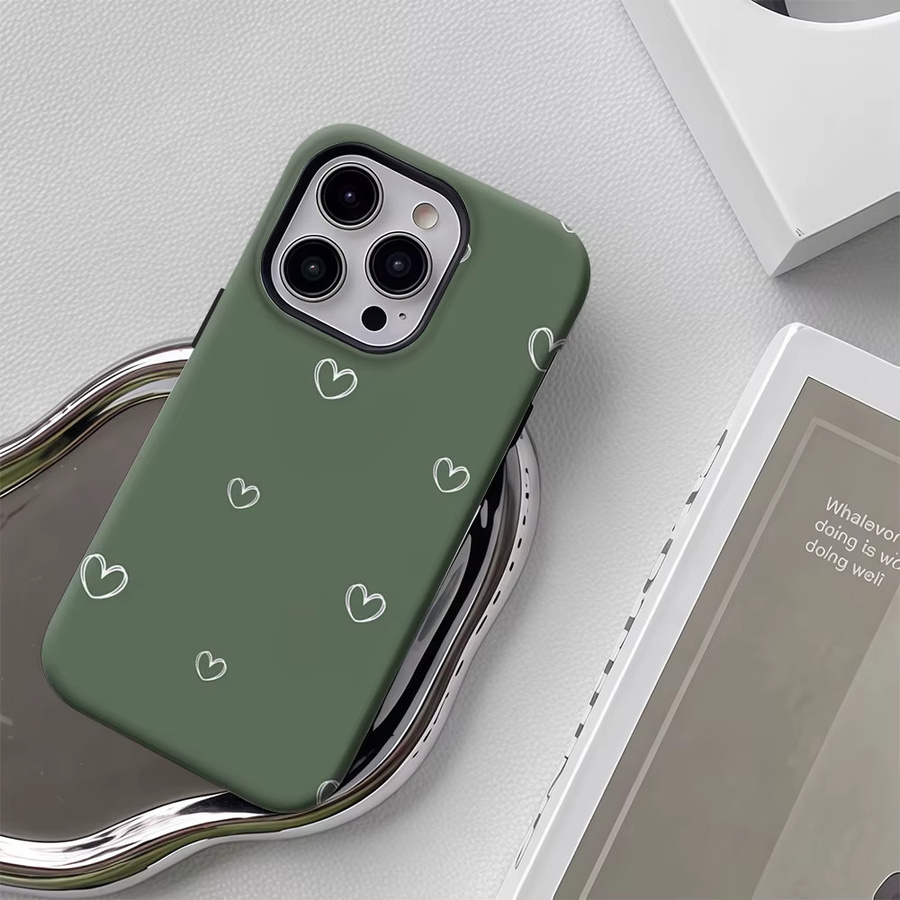 Potdemiel Moos-Herz Handyhülle für iPhone 17 16 15 14 13 Pro Max Plus, Robuste Ein- und Doppelschicht-Schutzhülle, Grün - Bild 5