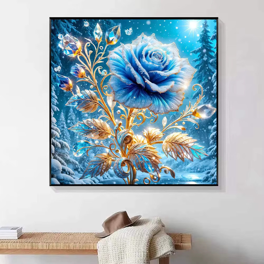 HUACAN 5D Diamant-Stickset Blaue Verzauberte Rose mit Kristall-Strasssteinen als Wandbild - Bild 4