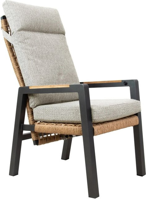Osoltus Vicenza Gartensessel aus Aluminium und Teak mit Kissen in Anthrazit und Beige, verstellbar und wetterfest - Bild 1