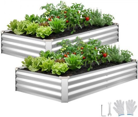 VEVOR Hochbeet Metall 2er-Pack Silber, Rechteckiges Gartenbeet aus verzinktem Metall für Gemüse und Blumen, B/T/H: 180 x 90 x 30 cm - Bild 1