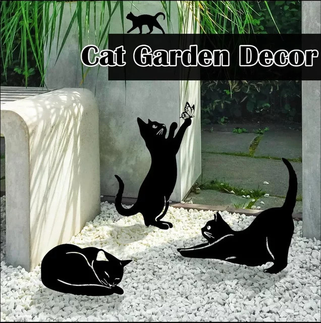 Dekorativer Katzenfamilie Gartenstecker aus Metall in Schwarz von CIFBUY - Bild 1