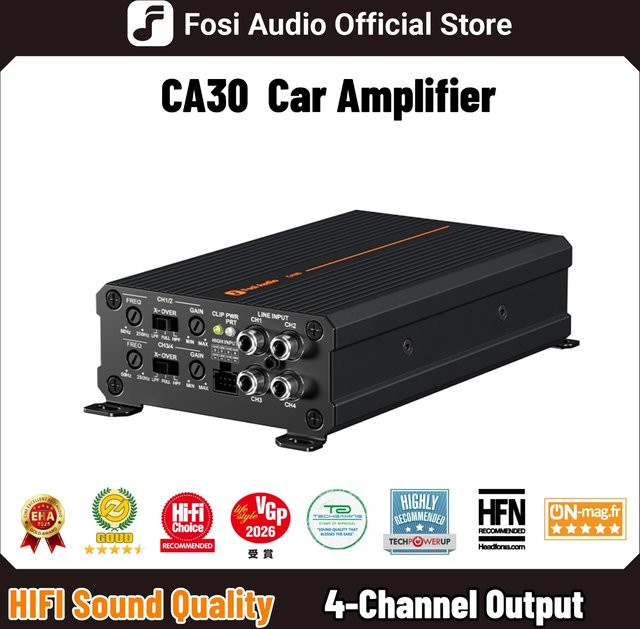 Fosi Audio CA30 4-Kanal Klasse D HIFI Stereo Auto-Audio-Leistungsverstärker in Schwarz mit 100W*4@4Ω und Brückenbetrieb - Bild 1