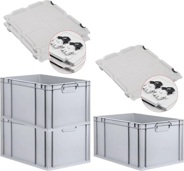 PROREGAL SuperSparSet 3x Eurobox NextGen Grip mit Scharnierdeckel und schwarzen Schiebeschnappverschlüssen, Grau, H x B x T: 32 x 40 x 60 cm - Bild 1