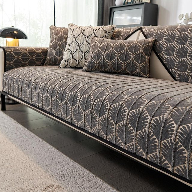 Top Chenille Sofabezug in Grau mit Jacquard-Muster, rutschfest und waschbar, Universal Überwurf für dein Sofa, B/T: 70 x 70 cm - Bild 1