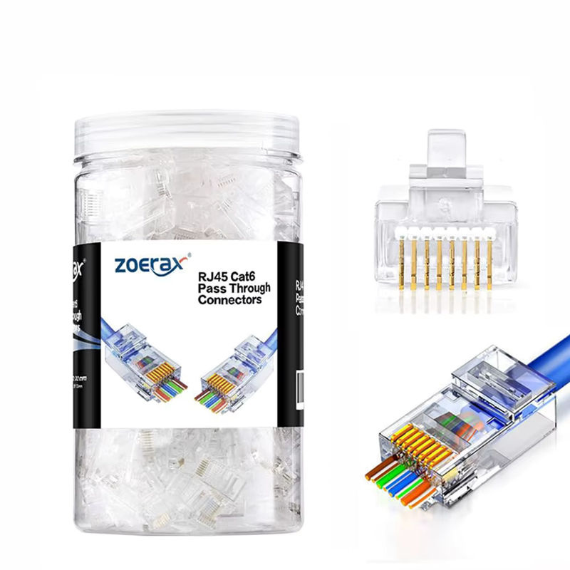 ZOERAX RJ45 Pass Through Modularstecker Cat6 und Cat5E, vergoldet, Multicolour - Bild 7