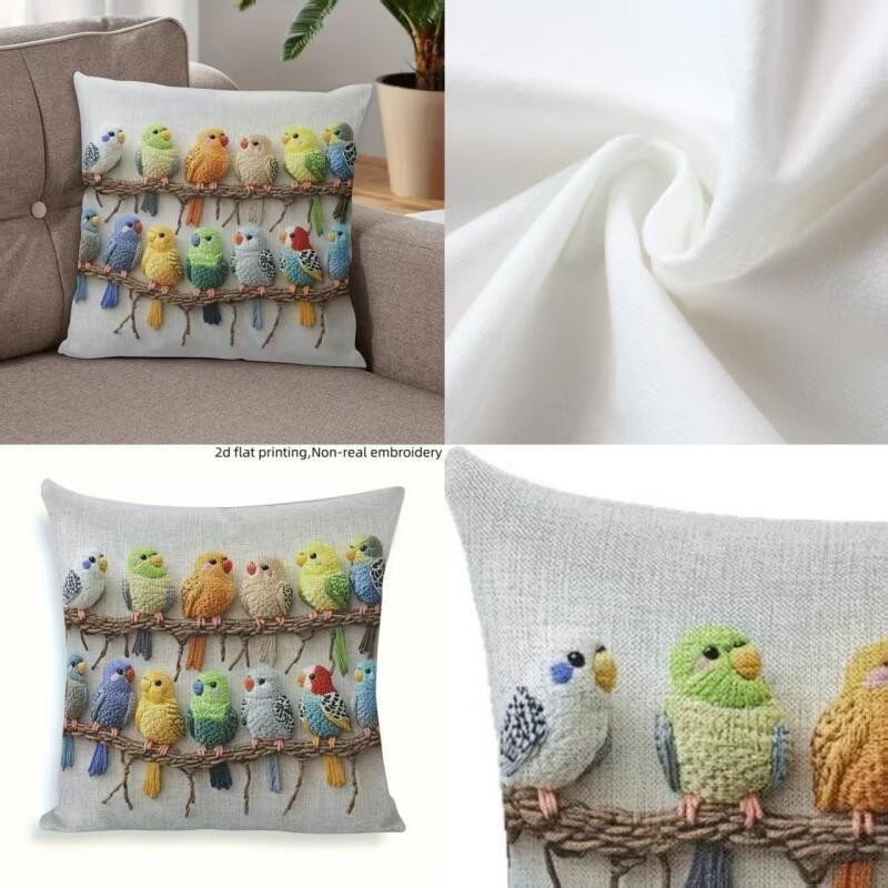 Dekorative Kissenhülle mit buntem Papagei-Motiv von Linda Home Decoration, weißer Plüschbezug, 45 x 45 cm - Bild 4