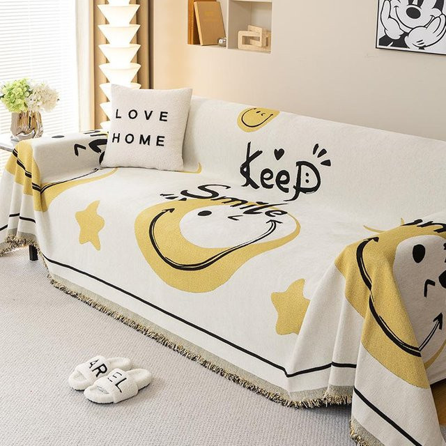 Super Six Sofa-Abdeckung aus Chenille mit Cartoon-Design in Beige, B/B: 180 x 130 cm - Bild 1