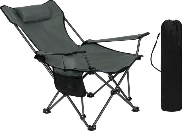 WOLTU Klappbarer Campingstuhl in Schwarz mit Kopfstütze, Getränkehalter und Tragetasche für Outdoor, Angeln und Picknick - Bild 1
