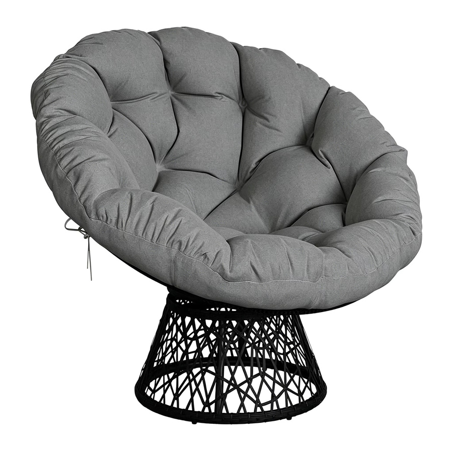 HiMISS Ergonomischer Papasan-Stuhl aus Korbgeflecht mit weichem Stoffkissen und 360 Grad drehbarer Basis, Grau - Bild 7