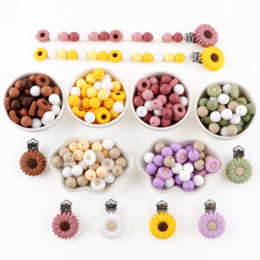 kovict Perlen Set, Silikon Daisy Blume, 15mm, 19 Teile/Los - Bild 1