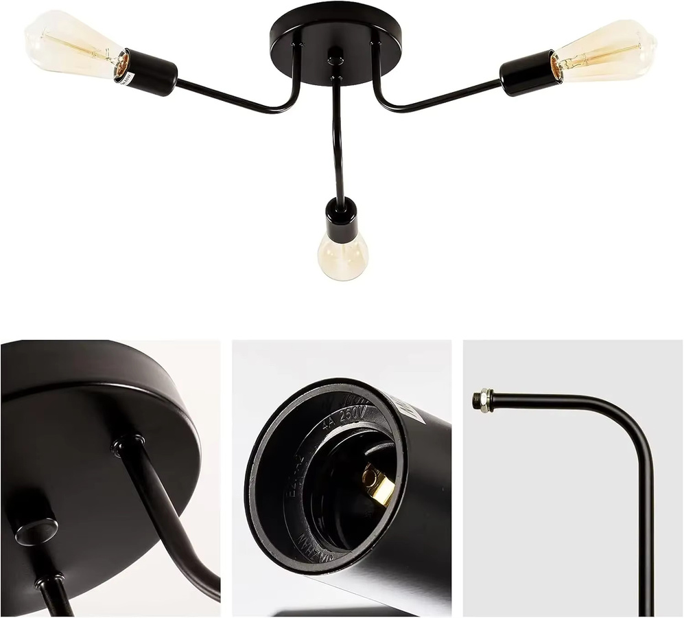 TRAZOS Mid-Century Kronleuchter in Schwarz, Moderne Sputnik-Deckenleuchte aus Metall für Halbeinbau - Bild 4