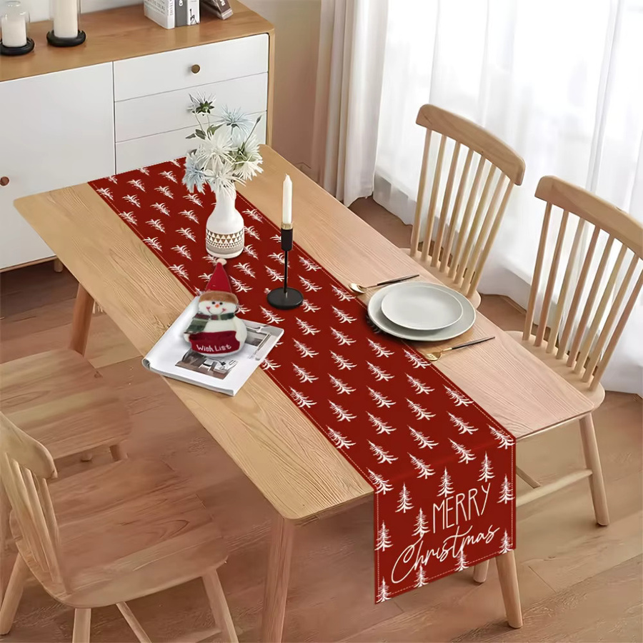 Dokriy Weihnachtstischläufer Rot mit weißen Kiefern und Weihnachtsschrift, rechteckig, B/H: 45 x 30 cm - Bild 4