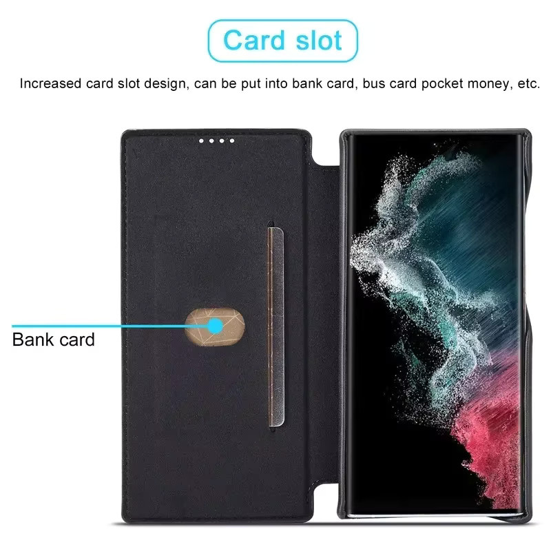 Leder Handyhülle Flip Case für Samsung Galaxy S26 Ultra S25 S24 S23 S22 S21 S20 in Blau mit Kartensteckplatz und Ständerfunktion - Bild 3