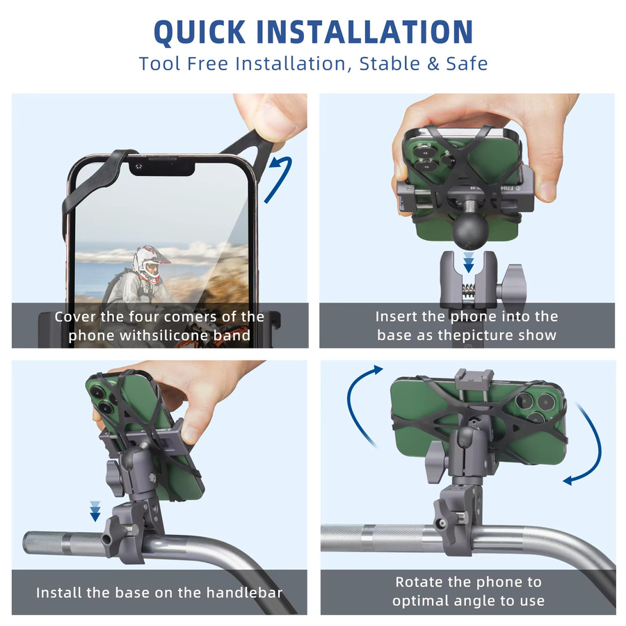 FANAUE Handyhalter aus Aluminiumlegierung mit 360 Grad Rotation und automatischer Verriegelung für Fahrrad und Auto, Schwarz - Bild 4