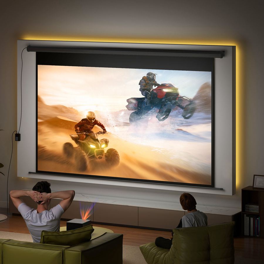 HOMCOM Elektrische Beamer-Leinwand in Schwarz mit Fernbedienung, 16:9 Projektionsleinwand für Heimkino und Präsentation, B: 266 cm, H: 149 cm - Bild 2
