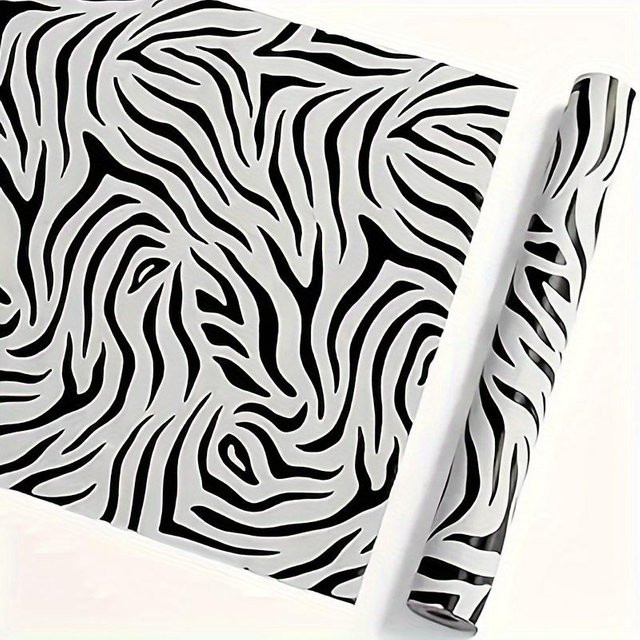 Selbstklebende Tapete SZ-Damai mit Zebrastreifen-Muster in Weiß, wasserdicht und abziehbar, Breite: 45 cm, Länge: 1000 cm - Bild 1