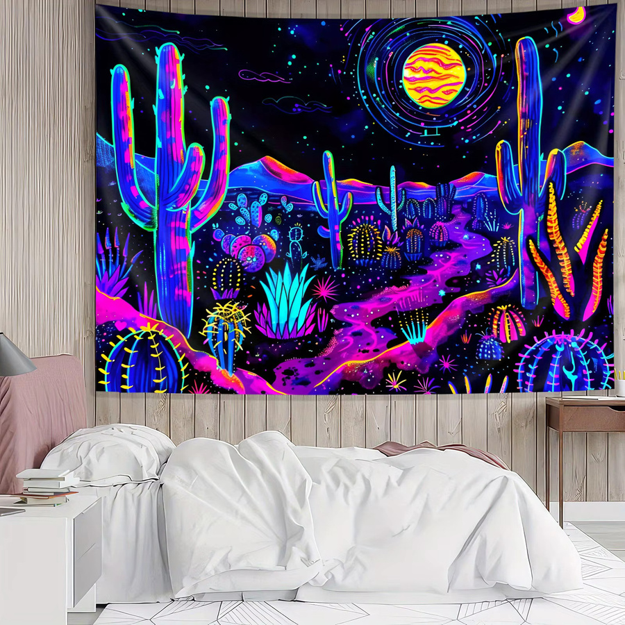 VIKAMA Cthulhu Wüsten-Wandteppich mit Kaktus, Sternen und Mond in Multicolour, Breite: 40 cm, Höhe: 60 cm - Bild 2