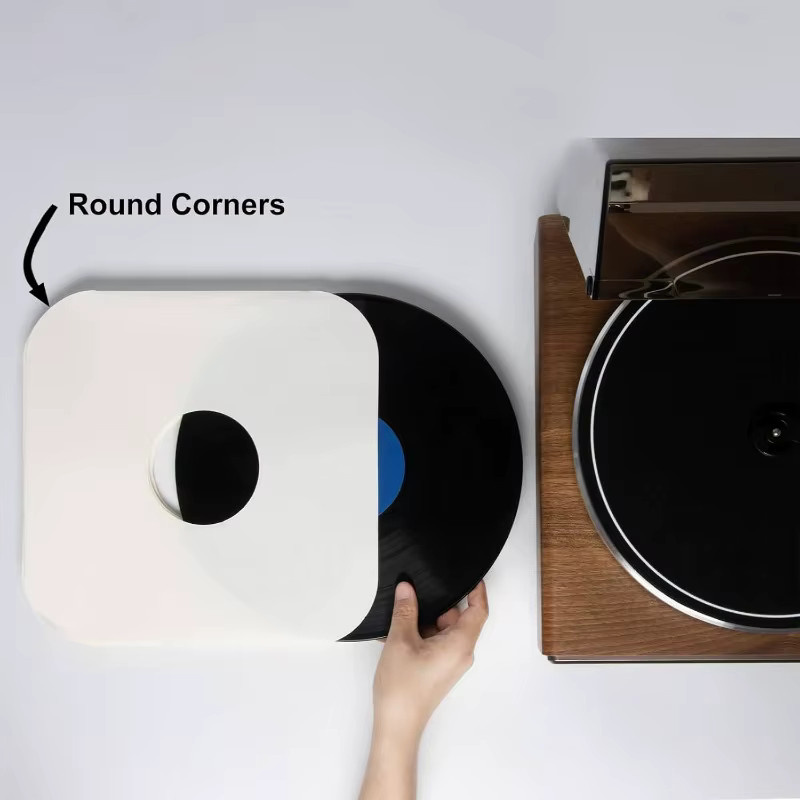 Weiße LP-Innenhüllen aus Kraftpapier für 12-Zoll-Vinylschallplatten mit runden Ecken und Mittelloch - Bild 4