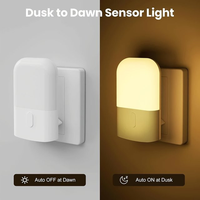 Ouelico 2er Set intelligentes LED-Nachtlicht als Mini-Wandleuchte in Warmweiß, verstellbare Lichtsensorleuchte für Schlafzimmer, Badezimmer und Küche - Bild 1