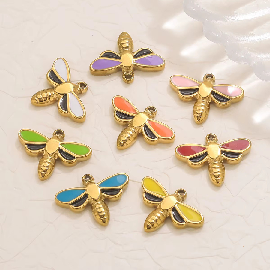 5 Stück Libelle Charms, Edelstahl, Gold, Emaille, Anhänger - Bild 2
