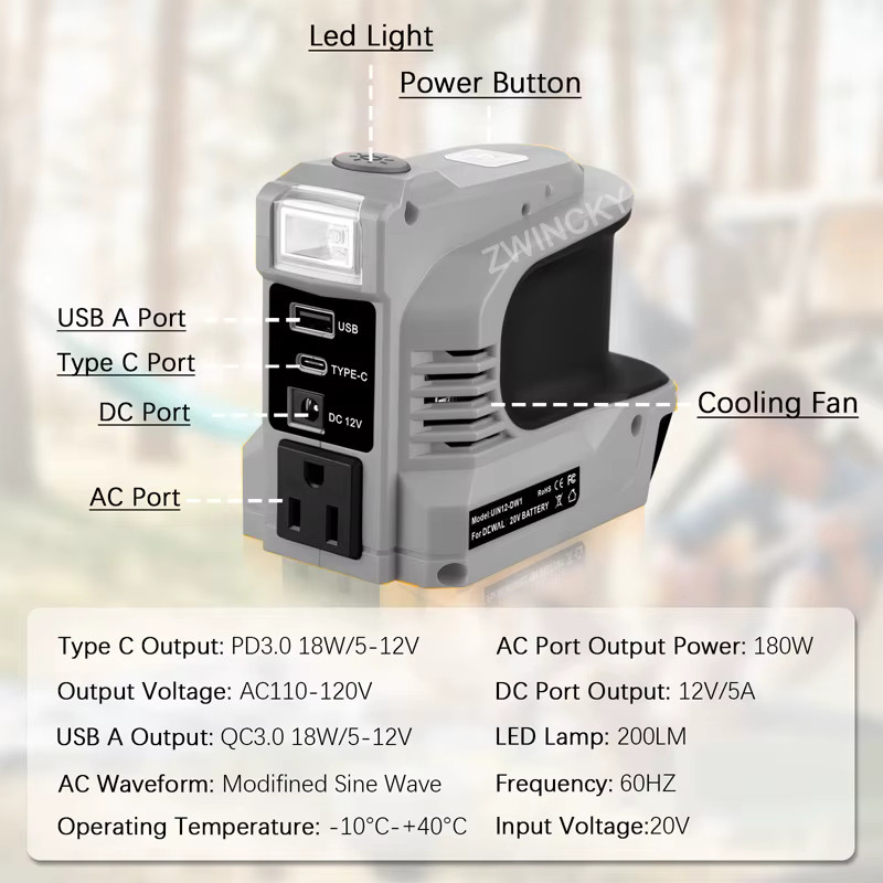 BSIDE Inverter-Adapter DC 18V zu 110V/220V Stromversorgung für Makita, DeWalt, Milwaukee, Bosch und Einhell mit USB Typ-C Anschluss - Bild 2