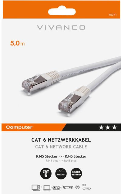 Vivanco CAT6 Ethernet LAN Netzwerkkabel, Grau, 5 m - Bild 1