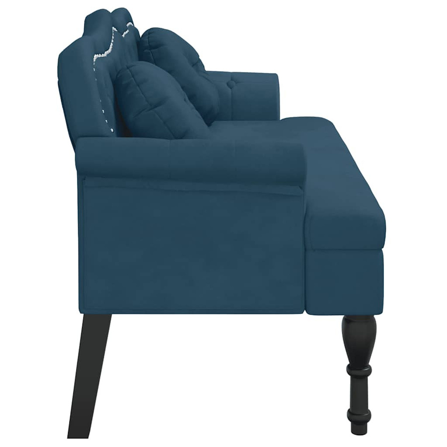 vidaXL Sitzbank mit Kissen aus Samt in Blau, Antik-Stil, B/T/H: 120,5 x 65 x 75 cm - Bild 4