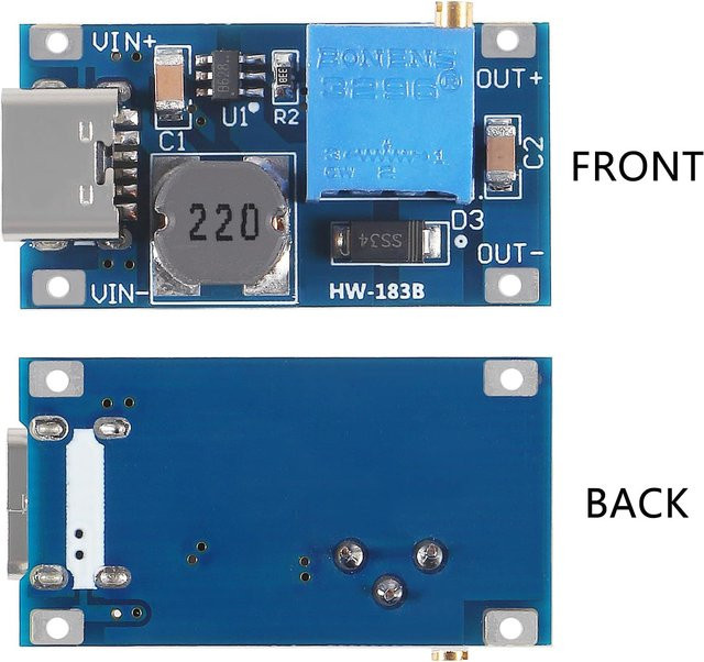 10 Stück MT3608 Einstellbare Step-Up-Module Spannungsregler mit USB-C und Micro-USB Anschluss, DC-DC-Aufwärtswandler 2V-24V auf 5V-28V 2A, Blau - Bild 1