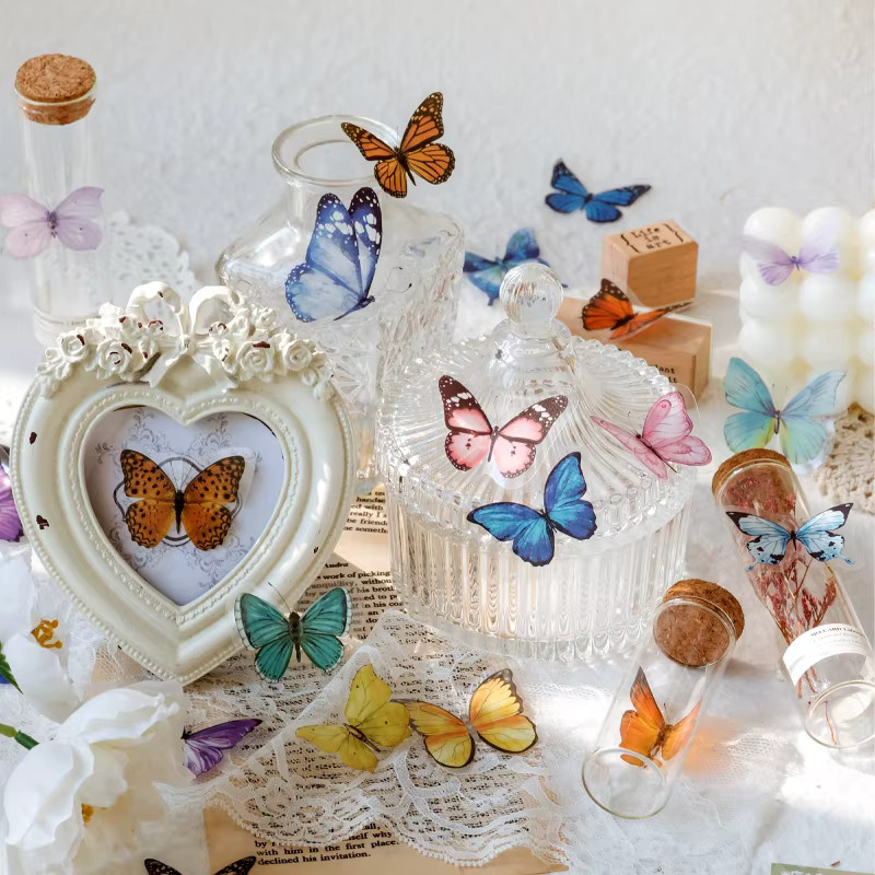 Morning Rain Realistische Schmetterlingsaufkleber im Ins-Stil, 3D-Dekoration für Vintage-Journal und DIY-Collagen, Mehrfarbig - Bild 1