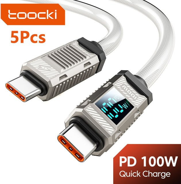Toocki 5er Set USB C auf USB C Display Kabel mit 100W PD Schnellladefunktion und Zinklegierung Gehäuse in Weiß für iPhone 15 16 Pro Max und Xiaomi - Bild 1