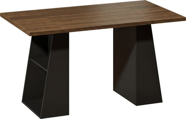 HOMCOM Schreibtisch mit 4 offenen Ablagen und Metallrahmen in Braun und Schwarz, Breite: 140 cm - Bild 1