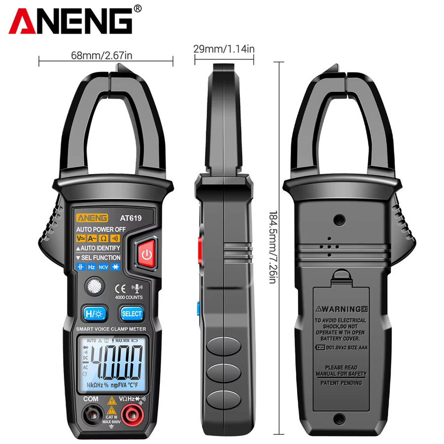 ANENG AT619 DC Clamp Meter Multimeter mit Sprachausgabe und Amperemeter in Rot - Bild 5