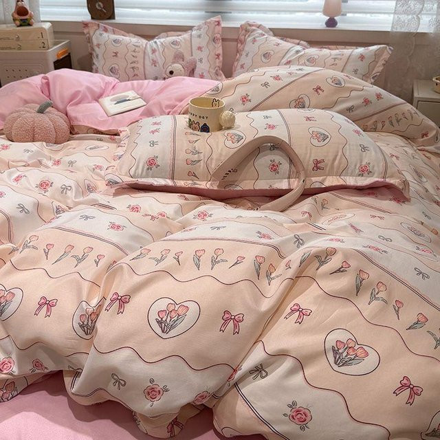 Bin Chi Textiles Bettwäsche Set Kawaii Cartoon mit Bettbezug, Spannbettlaken und Kissenbezug in Pink - Bild 1