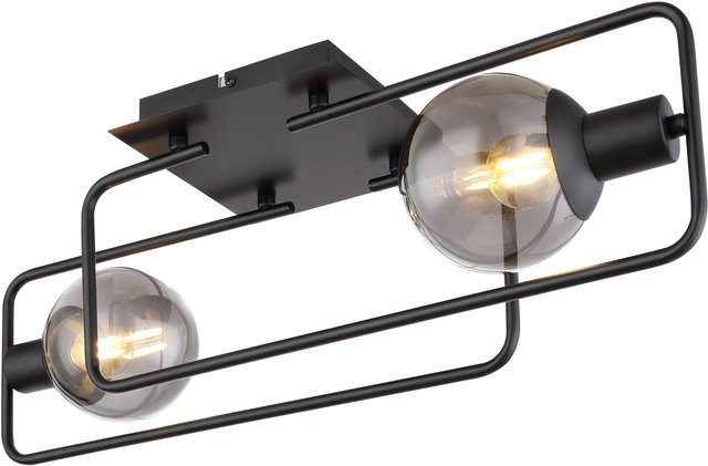 Globo Deckenleuchte Blama 2-flammig Schwarz matt Metall und Glas Rauchfarben B/H/T: 61 x 23 x 19 cm - Bild 1