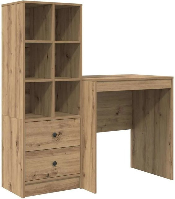 vidaXL Schreibtisch und Hochboard Set in Artisan-Eiche, 2-teiliges Büroset in Braun mit minimalistischem Design - Bild 1