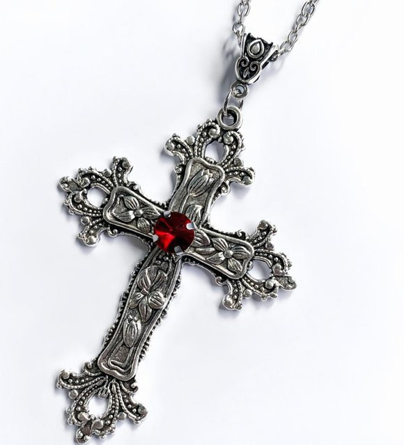 Halskette mit Kreuz Anhänger, Kristall, Silber, Unisex - Bild 1